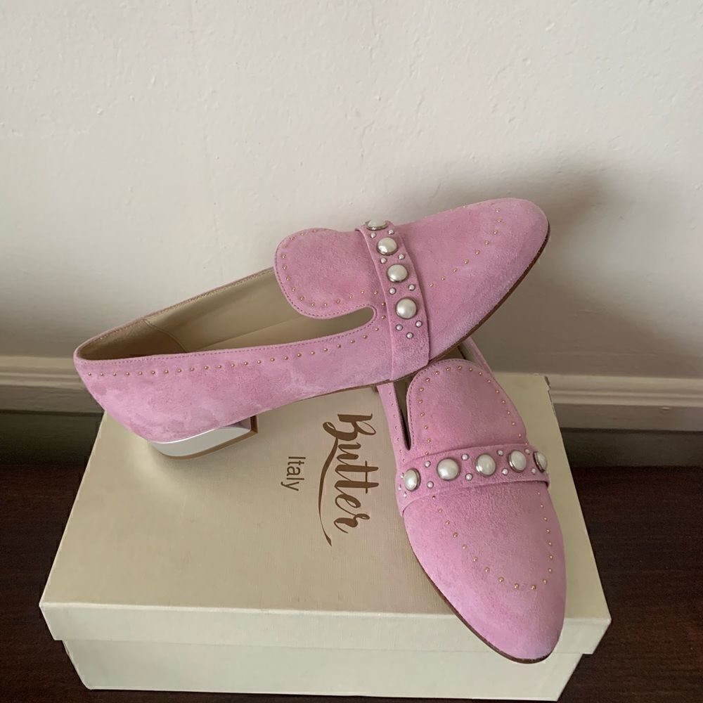💕Butter Women’s shoes tamra embellished suede leather pink loafer size 10, NIB